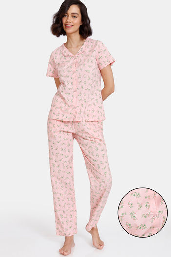 Buy Zivame Wildflower Fields Woven Pyjama Set - Strawberry Cream